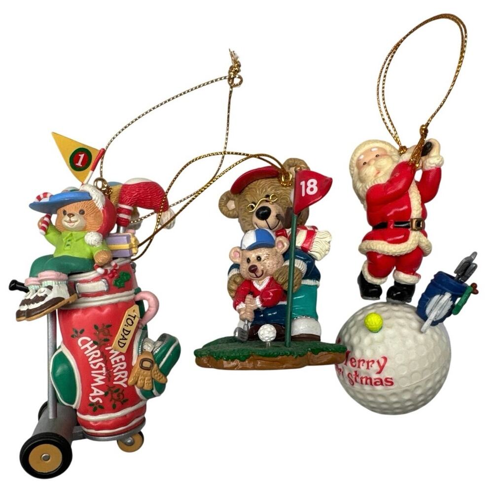 3 vintage Christmas ornaments golf theme 3-4in tall